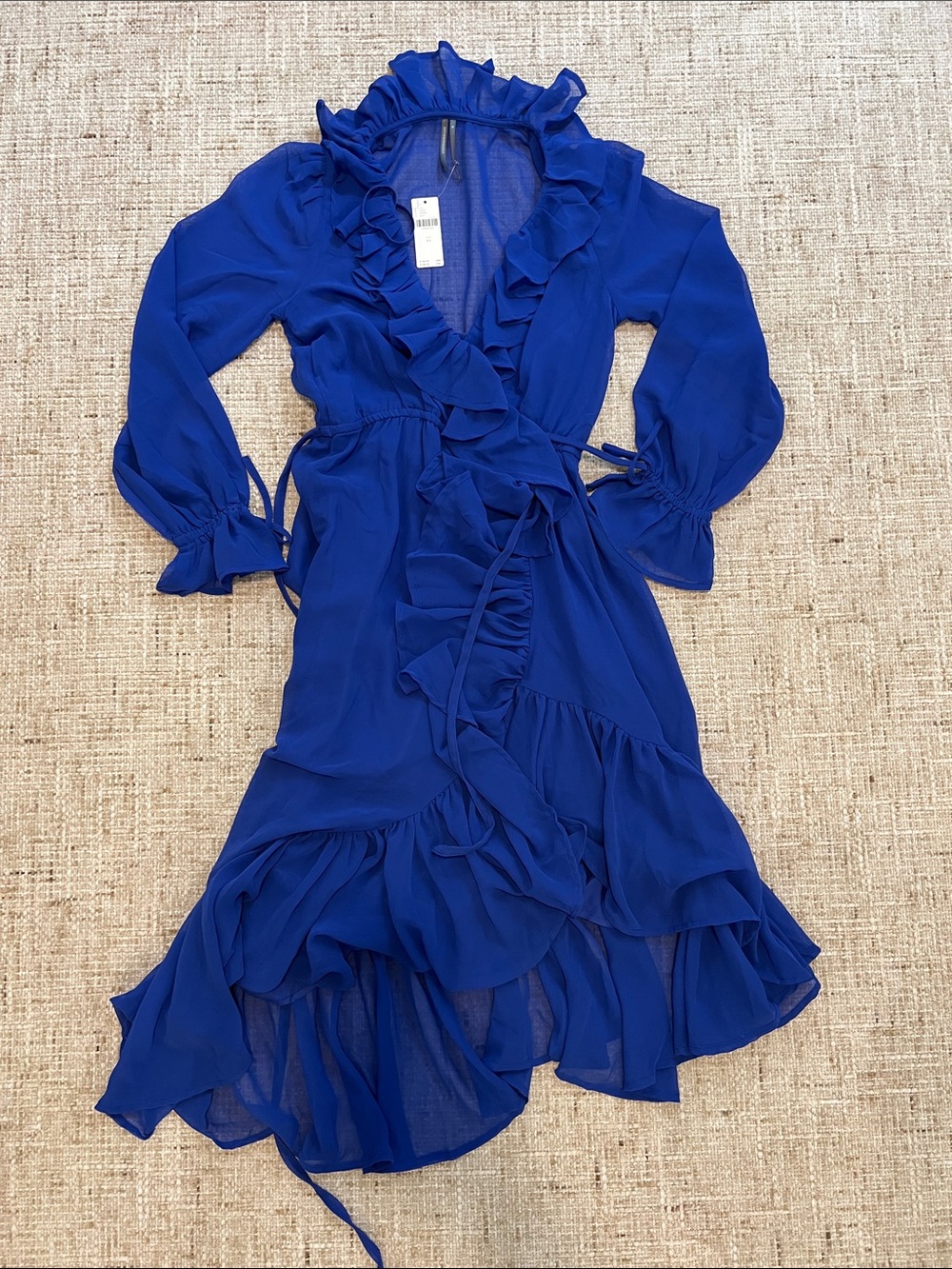 Anthropologie Elegant Ruffled Wrap Dress in Cobalt Blue